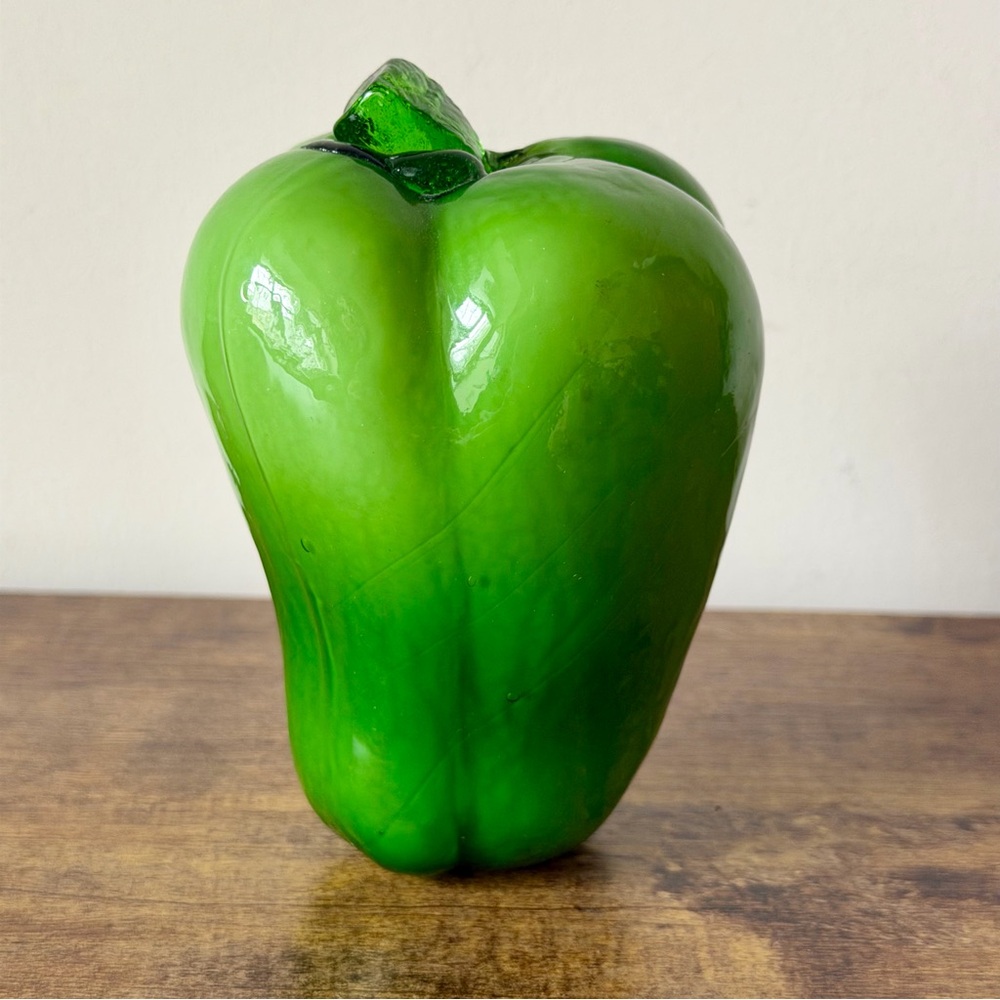 Vintage Bell Pepper Paperweight Green Art Glass